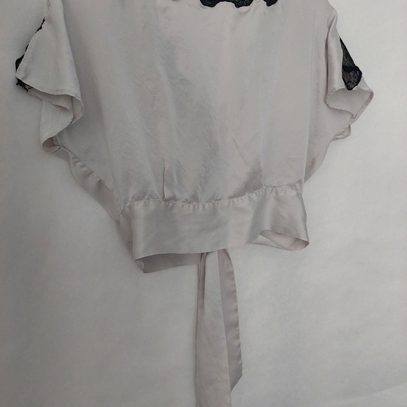 Willow Blossom Silk Grey Blouse with Black Lace Trim Size M - Picture 6 of 6